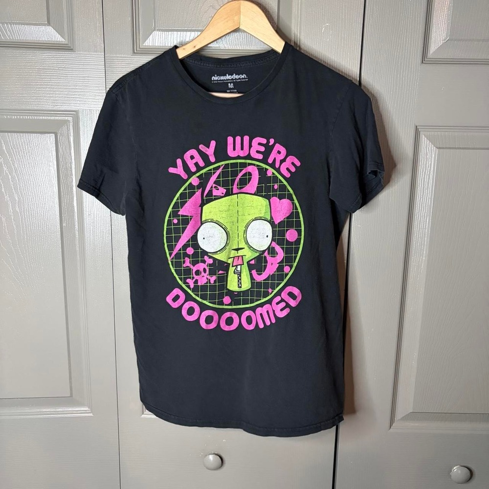 Nickelodeon Invader Zim Gir Yay We're Doooomed Graphic Tee Mens M Black Pink